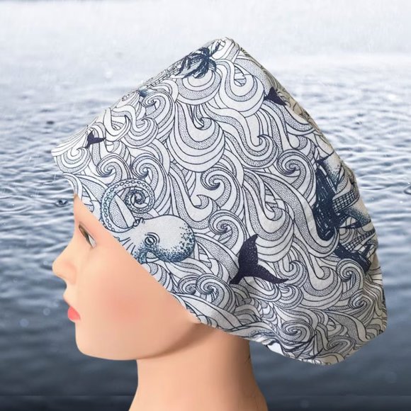 PREMIUM Marine Life~Euro Scrub Cap| Unisex Nurse Cap| Scrub Hat| Scrub Cap| CRNA - Picture 1 of 4